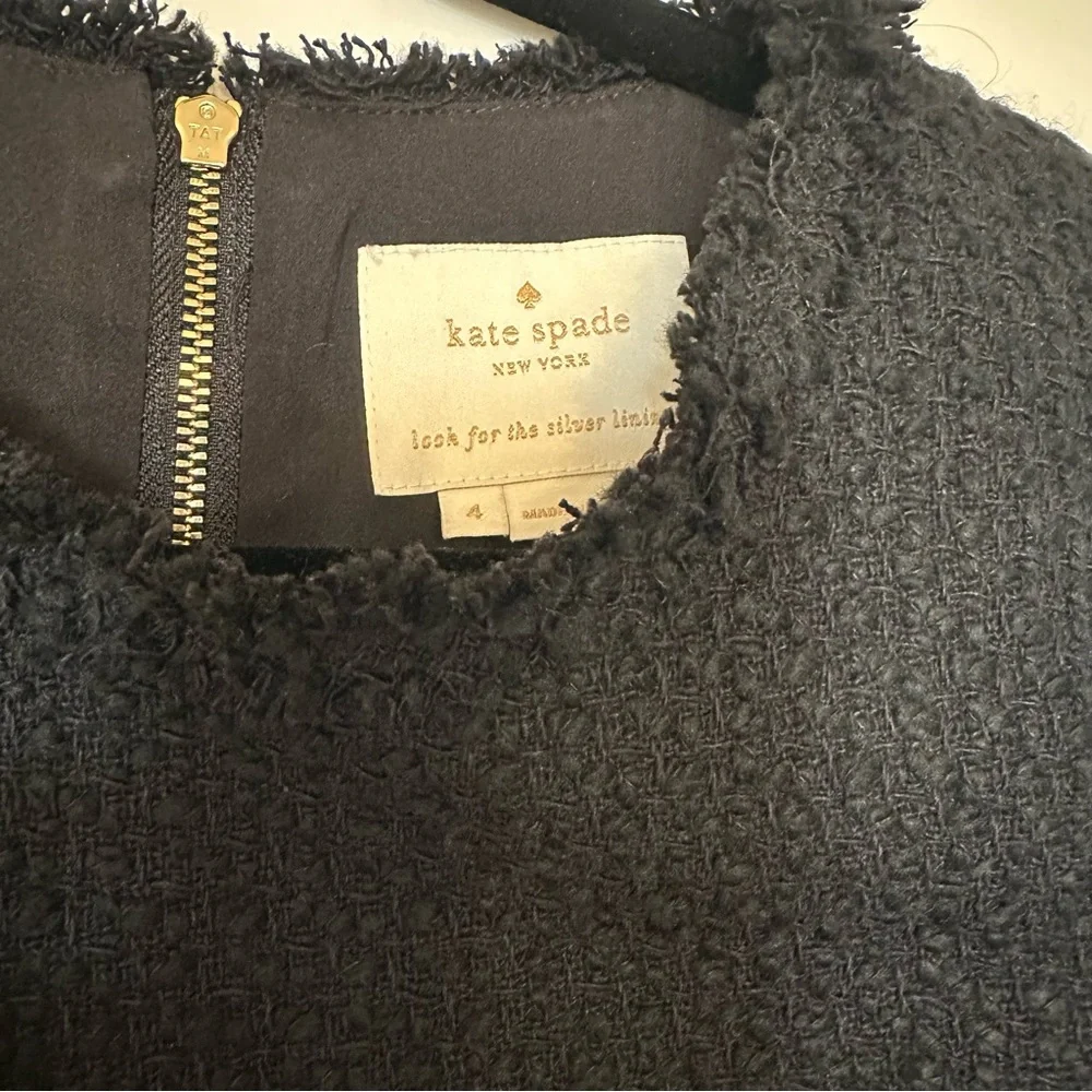 Kate Spade Black Ruffle Tweed Dress Sleeveless Trim